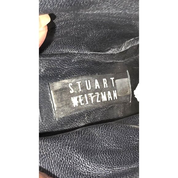 Stuart Weitzman Women's 7.5B Black Leather Square Toe Ankle Boots Chunky Heel - Picture 6 of 9